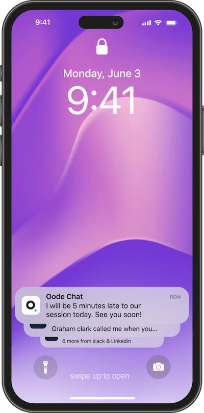 Oode mobile app dashboard with notifications for every activity recorded